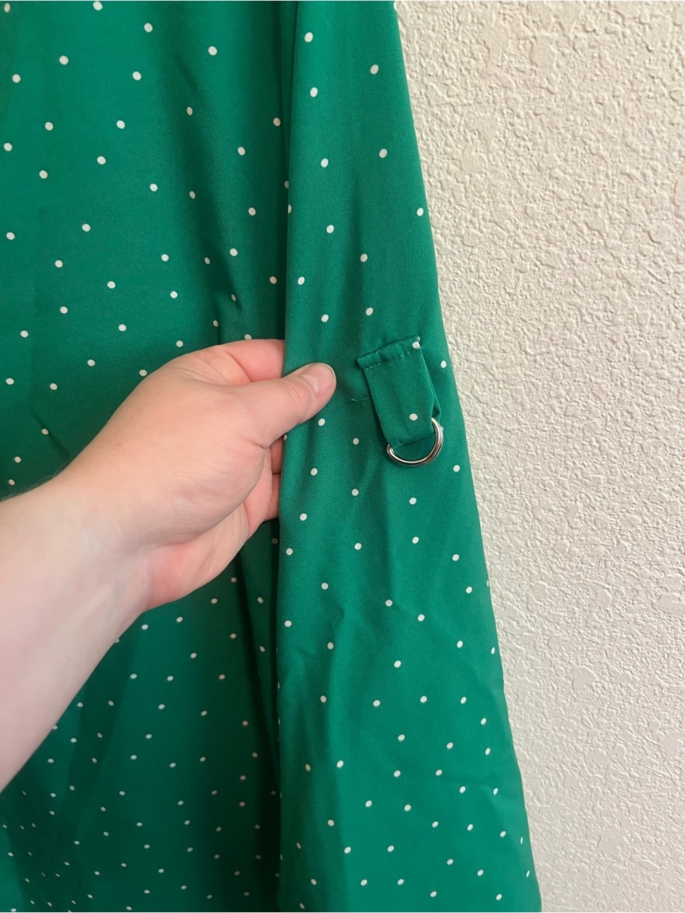 💃🏾 Women's Emerald Green Polka Dot Blouse - Lightweight Long Sleeve - Picture 7 of 8